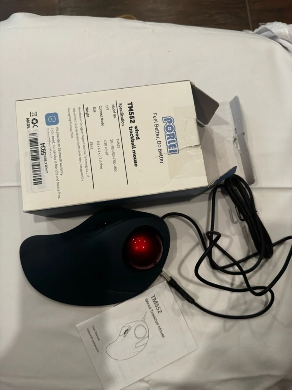 Ergonomic Wired Trackball Mouse TM552 – Black with Red Trackball
